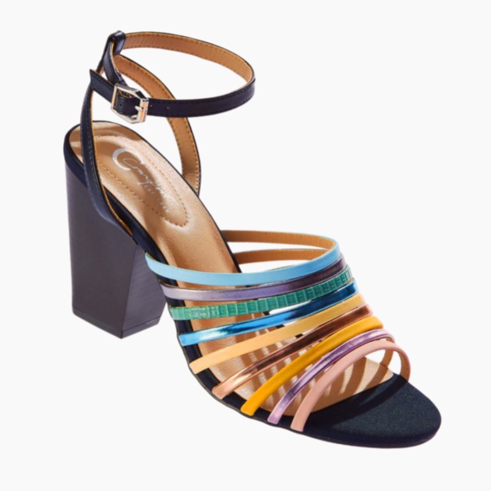 Comfort Colorful Strappy Block Heel Sandals Size 8